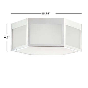 Minimo Hexagon Metal/Frosted Glass LED Flush Mount - JONATHAN Y